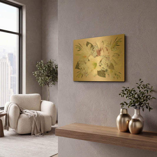 'Spring Lily Floral' By House Fenway Gold Metal Wall Art