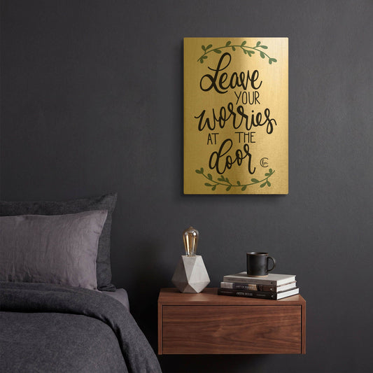 'Leave Your Worries at the Door' By Fearfully Made Gold Metal Wall Art