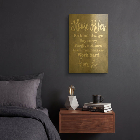 'House Rules' By Fearfully Made Gold Metal Wall Art