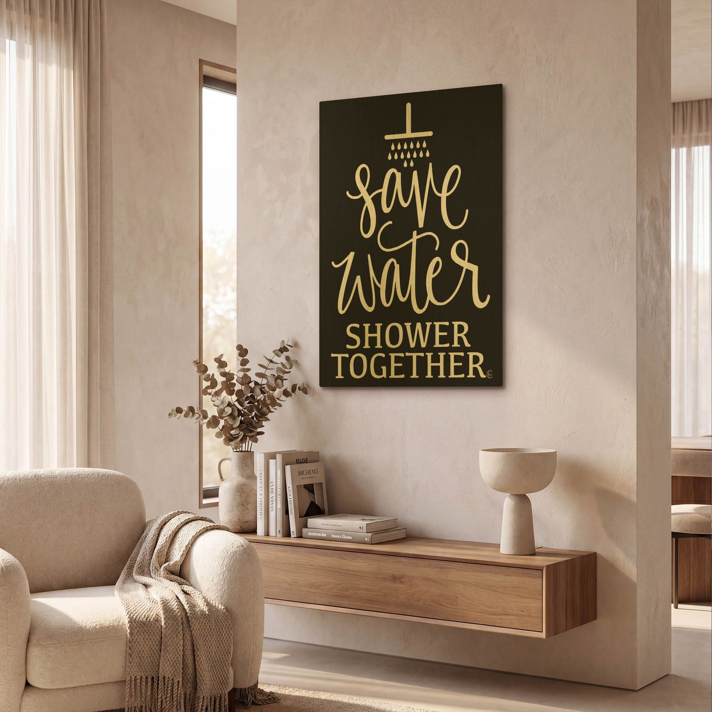 'Shower Together' By Fearfully Made Gold Metal Wall Art