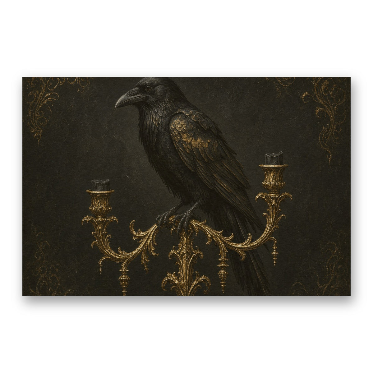 'Raven Sentinel' Halloween Gold Metal Wall Art