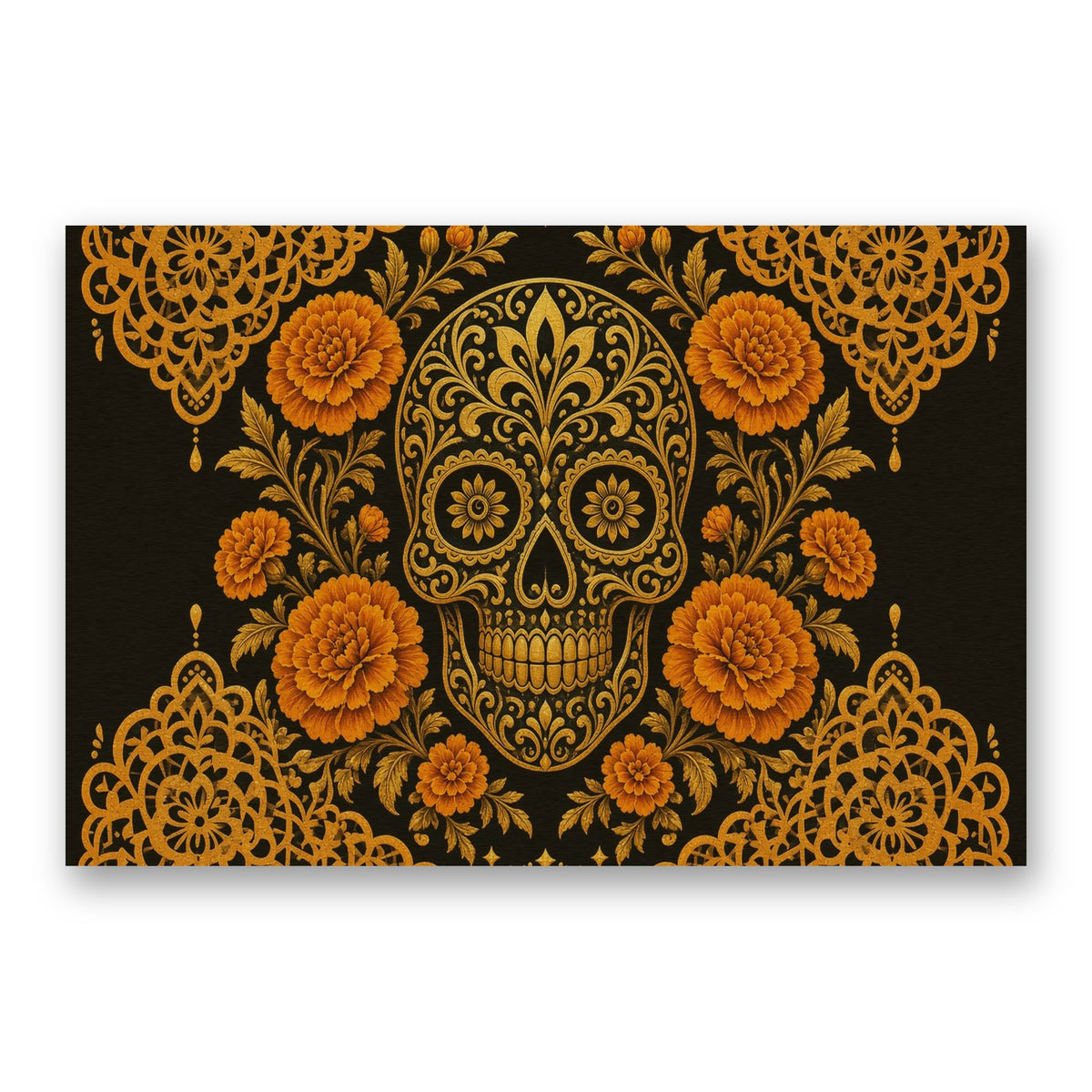 'Marigold Calavera' Halloween Gold Metal Wall Art
