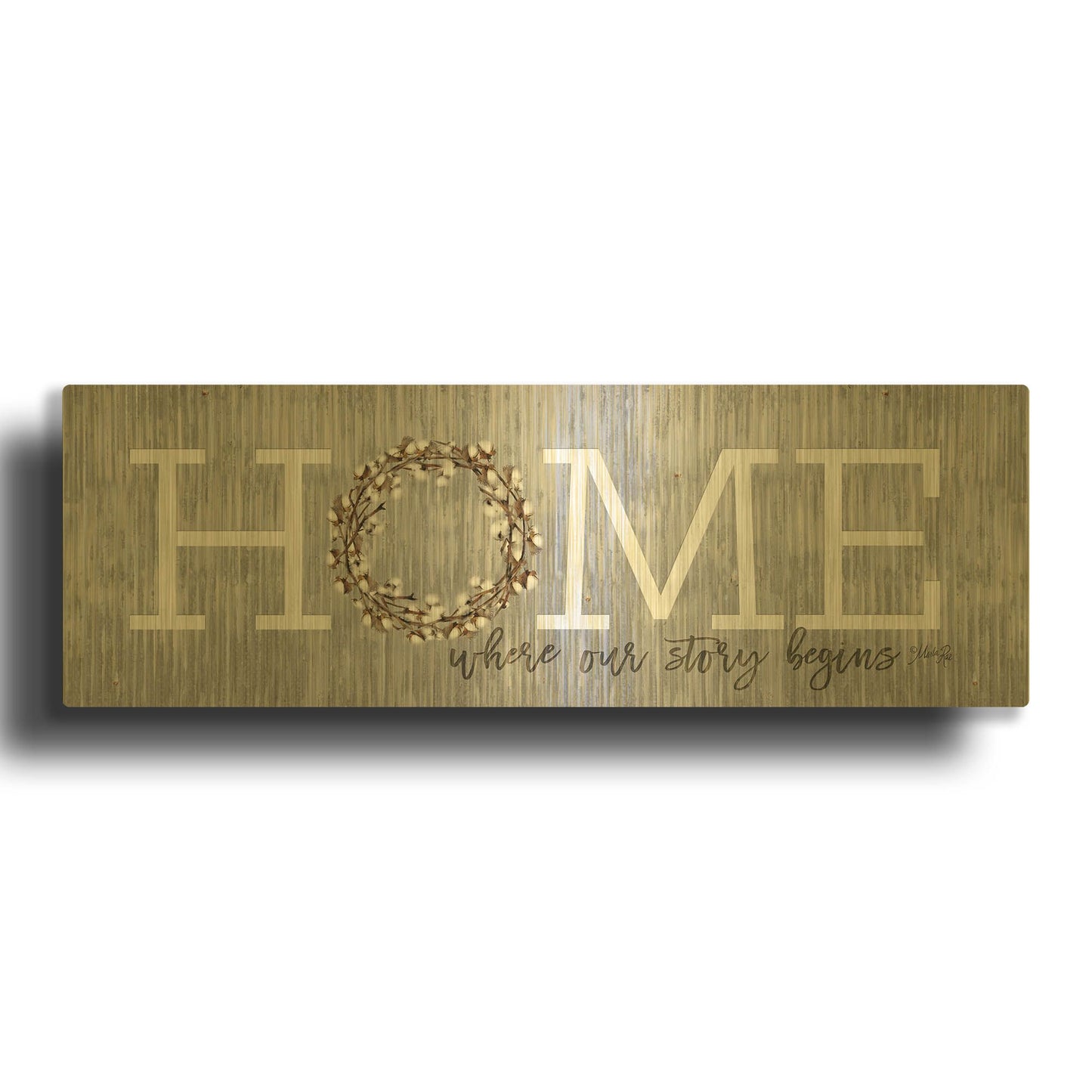 'Home - Where Our Story Begins' By Marla Rae Gold Metal Wall Art