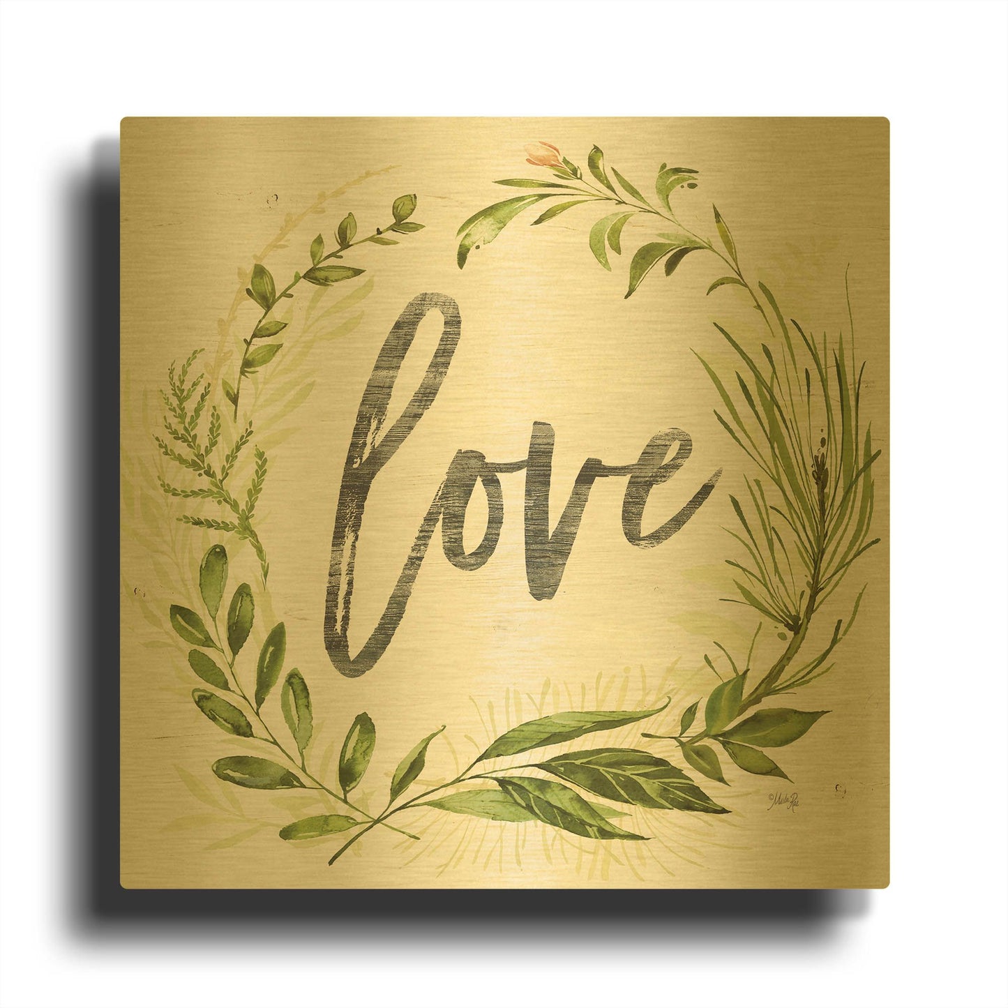 'Love Greenery Wreath' By Marla Rae Gold Metal Wall Art
