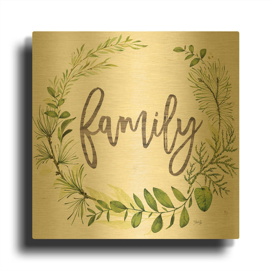 'Family Greenery Wreath' By Marla Rae Gold Metal Wall Art