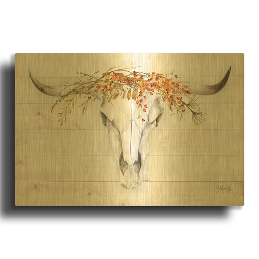 'Fall Steer Skull' By Marla Rae Gold Metal Wall Art