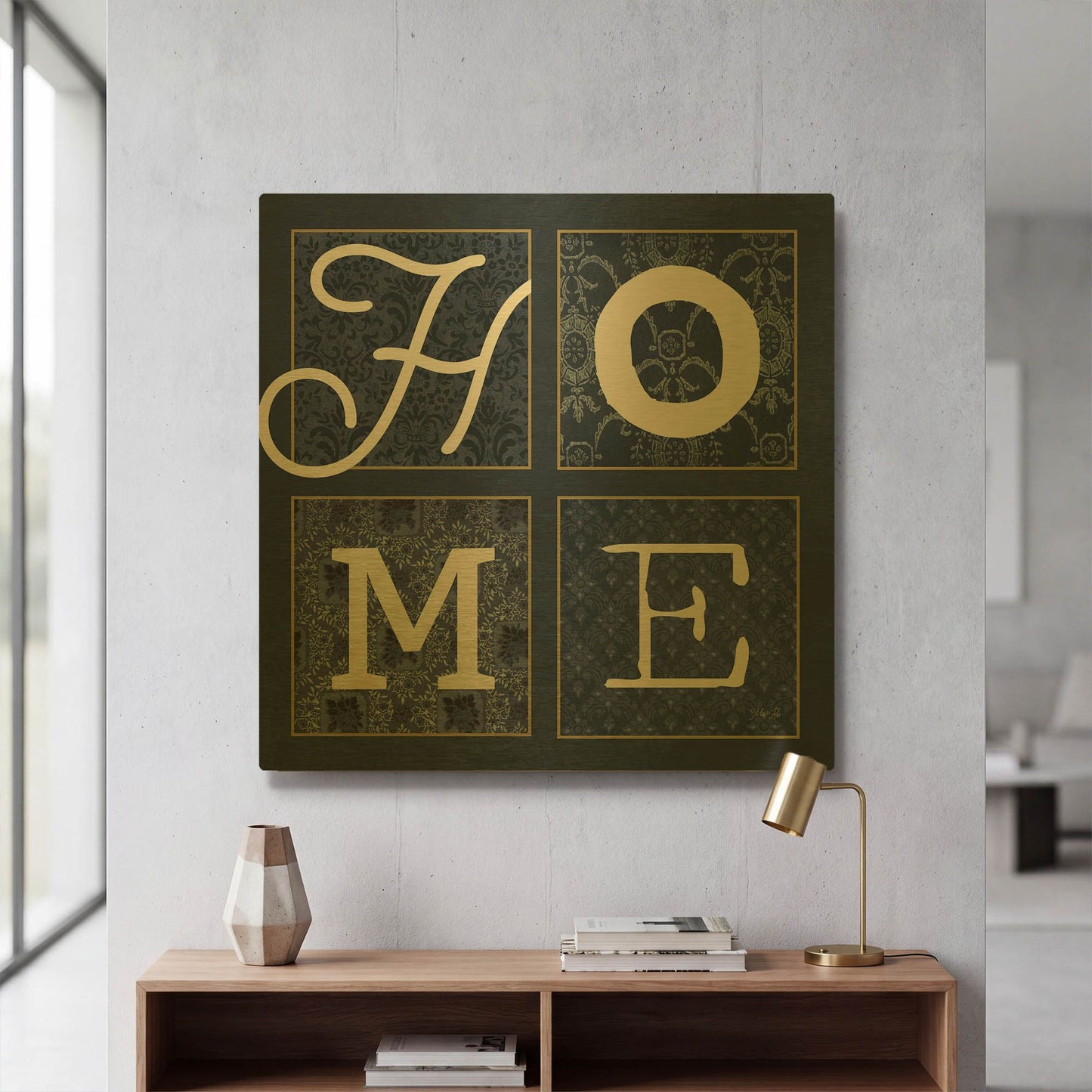 'HOME Squared' By Marla Rae Gold Metal Wall Art