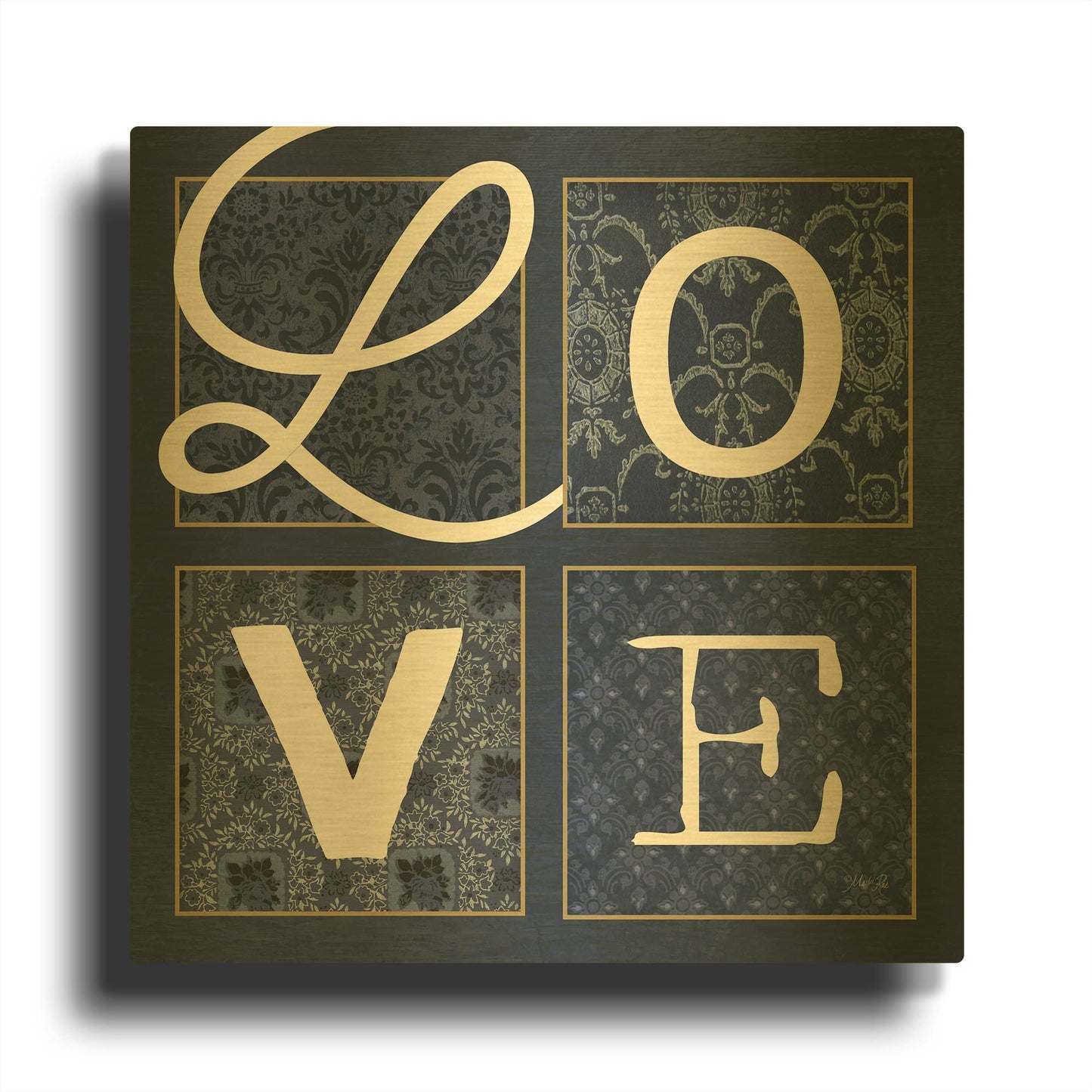 'LOVE Squared' By Marla Rae Gold Metal Wall Art