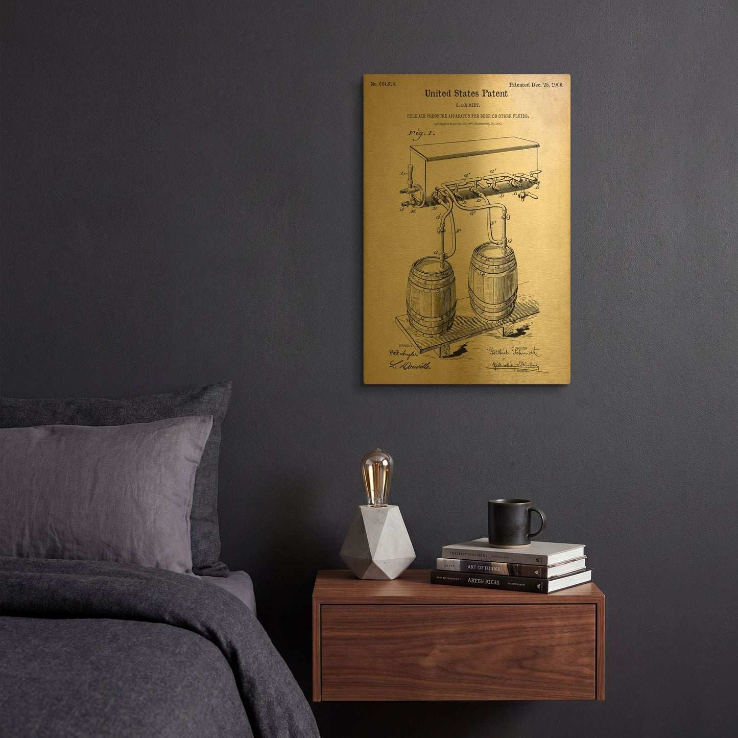 'Beer Barrel Vintage Patent Blueprint' By LUXE Gold Metal Wall Art