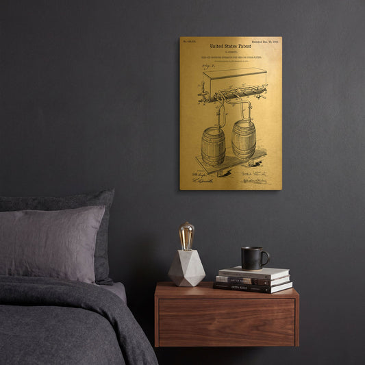 'Beer Barrel Vintage Patent Blueprint' By LUXE Gold Metal Wall Art