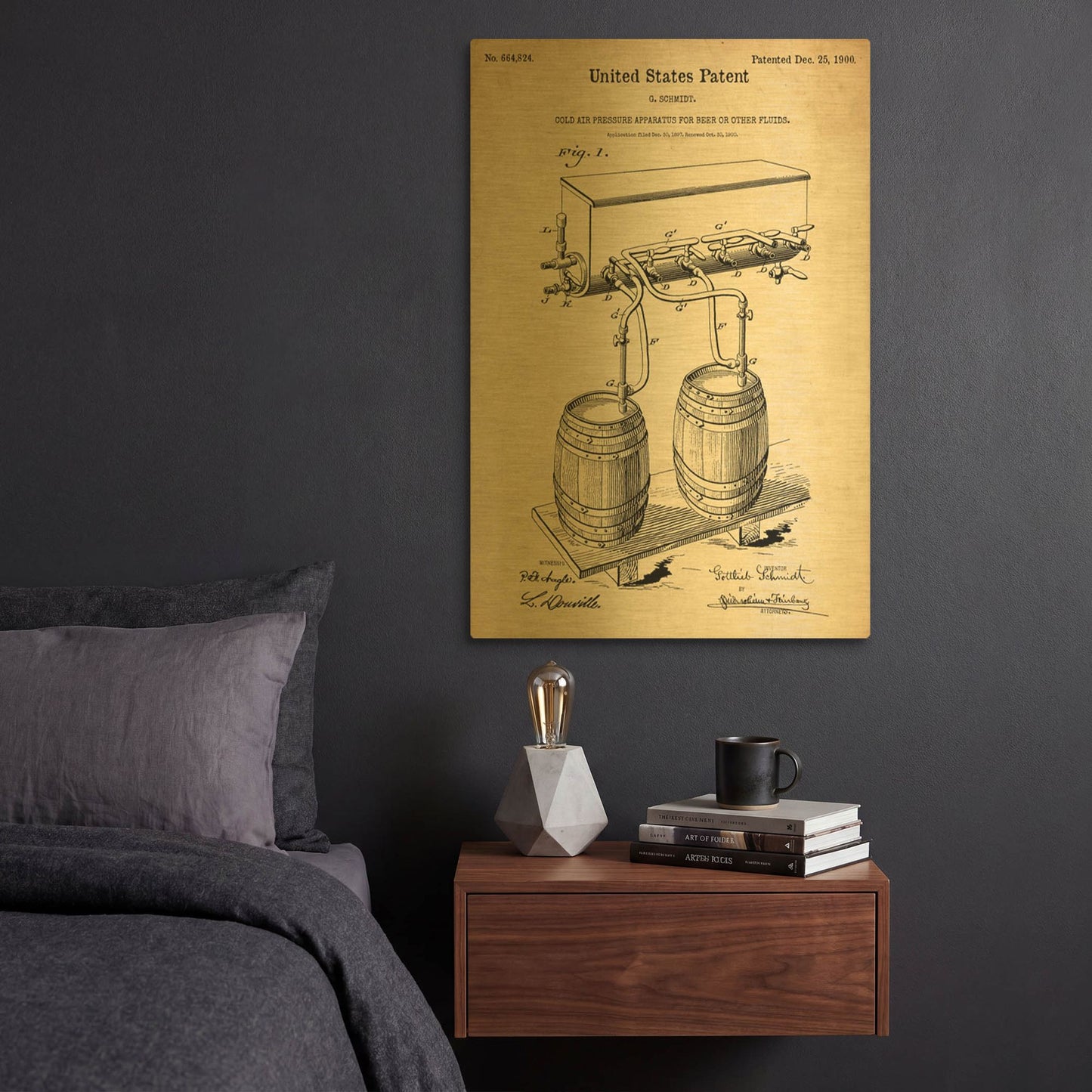 'Beer Barrel Vintage Patent Blueprint' By LUXE Gold Metal Wall Art