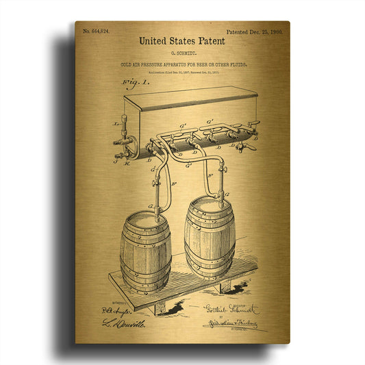'Beer Barrel Vintage Patent Blueprint' By LUXE Gold Metal Wall Art