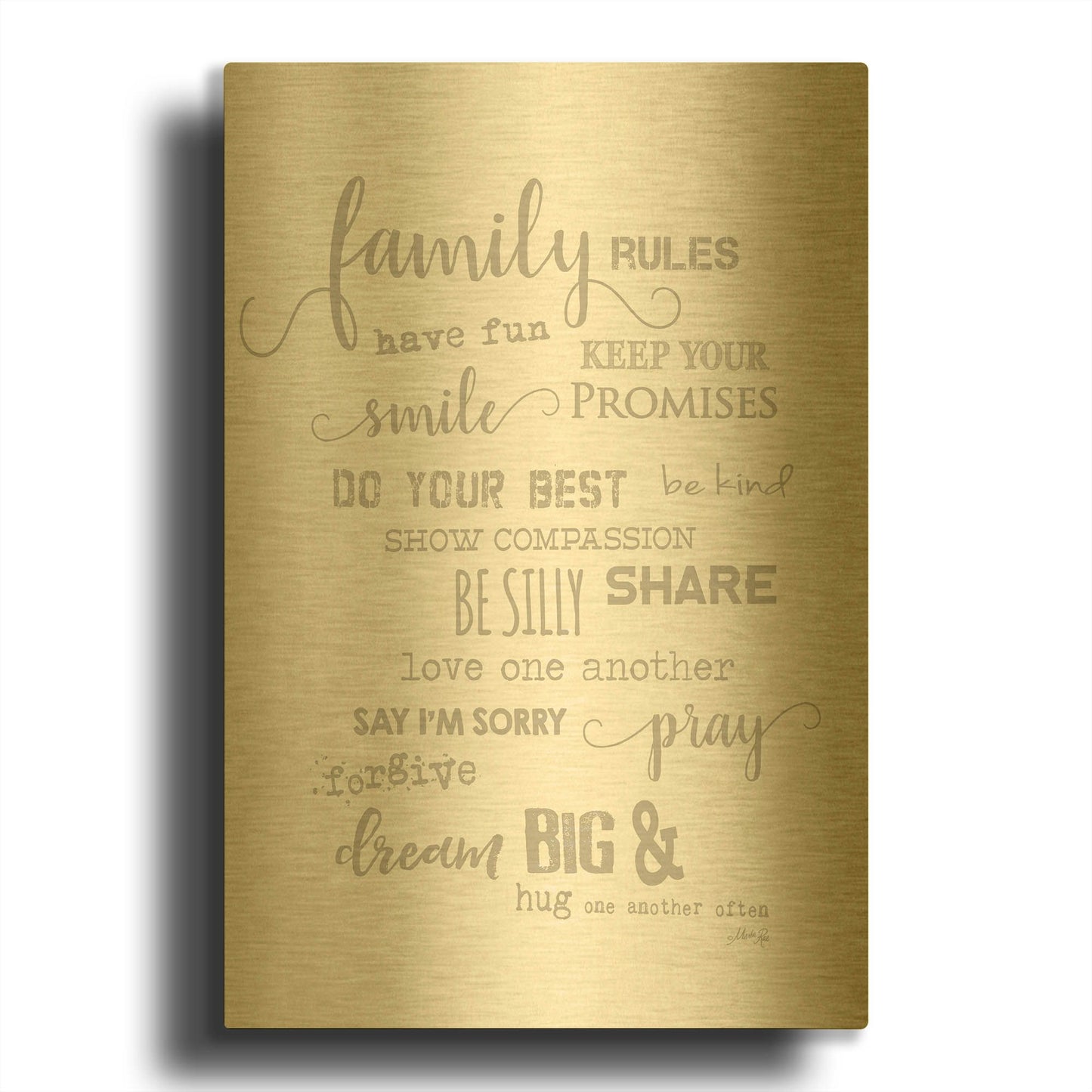 'Family Rules' By Marla Rae Gold Metal Wall Art
