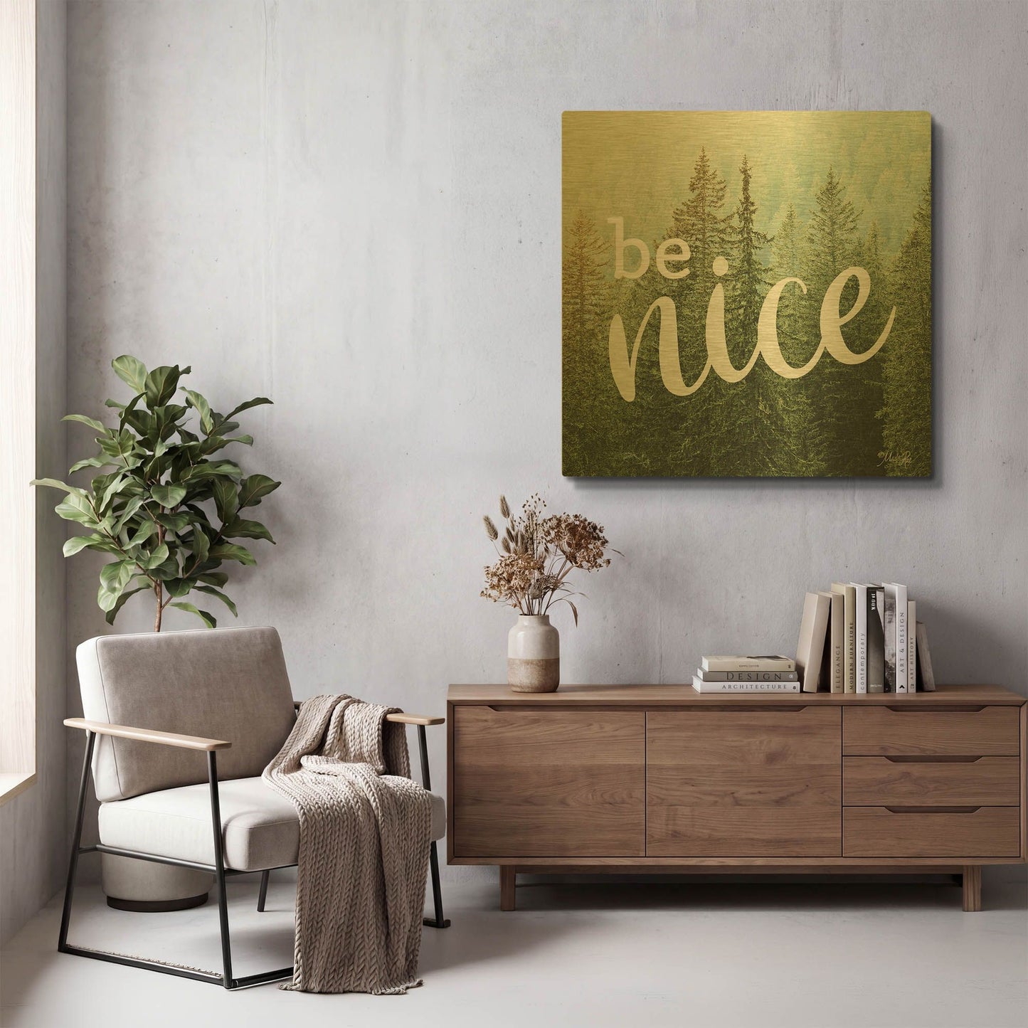 'Be Nice' By Marla Rae Gold Metal Wall Art