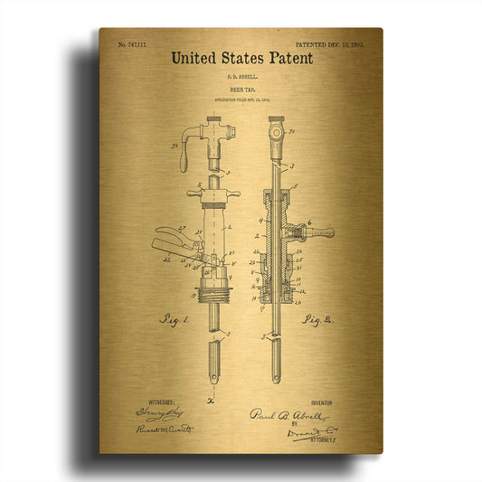 'Beer Tab Vintage Patent Blueprint' By LUXE Gold Metal Wall Art
