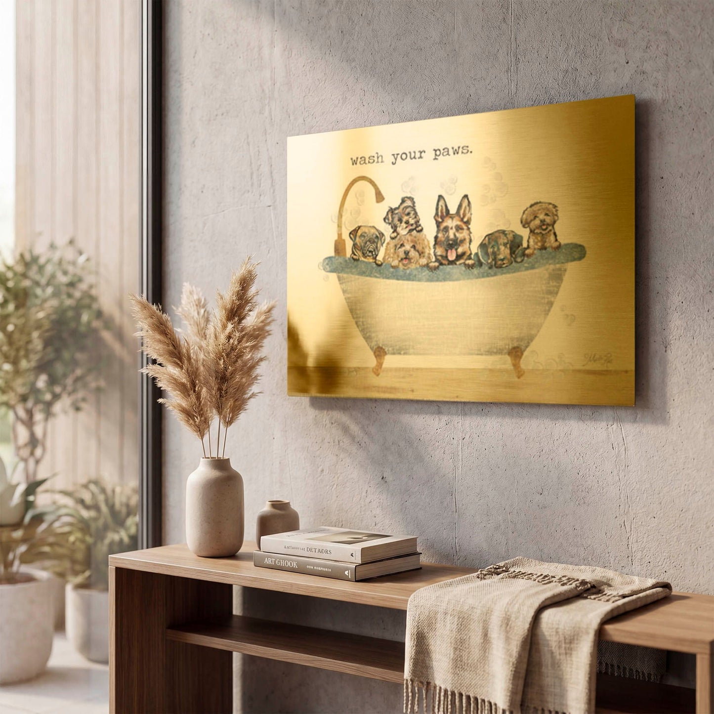 'Wash Your Paws' By Marla Rae Gold Metal Wall Art