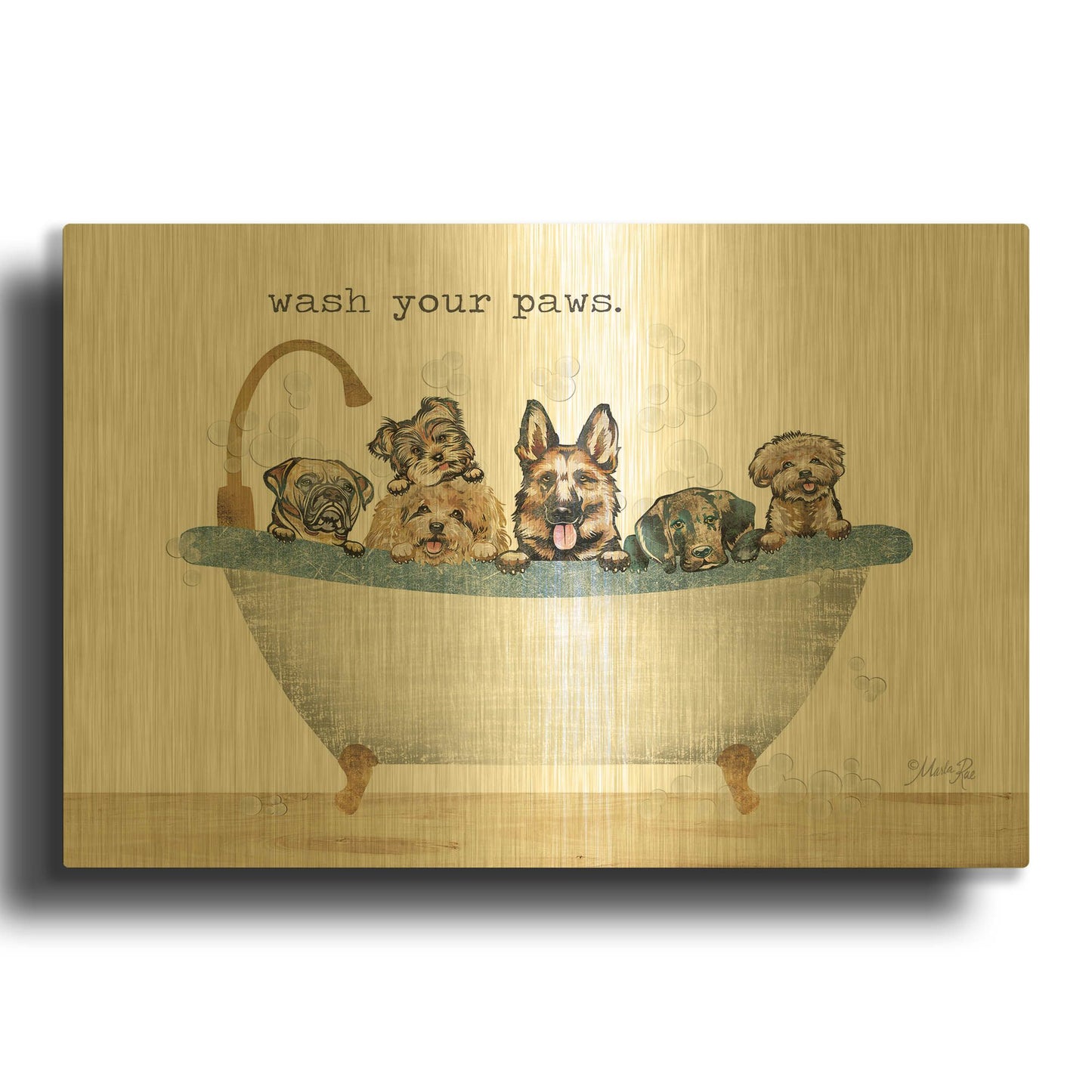 'Wash Your Paws' By Marla Rae Gold Metal Wall Art