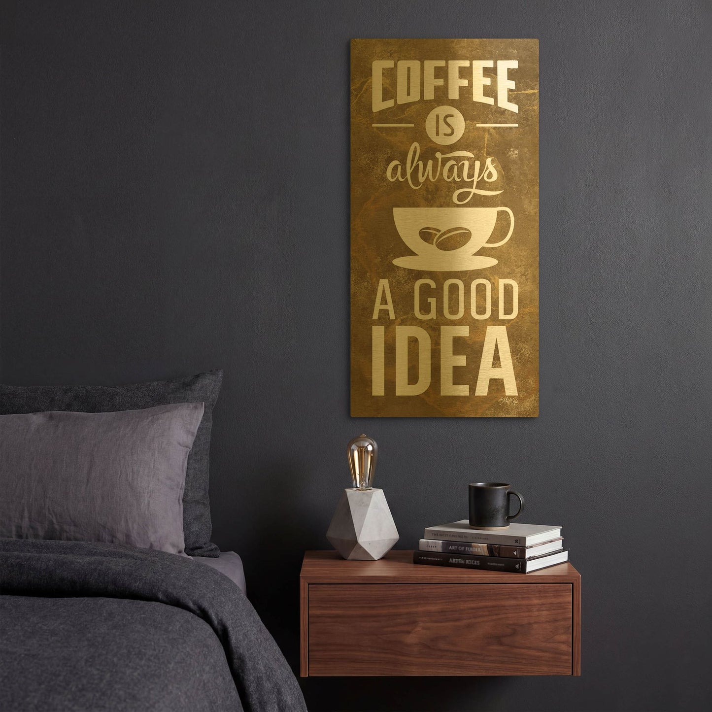 'Coffee is Always a Good Idea' By Marla Rae Gold Metal Wall Art