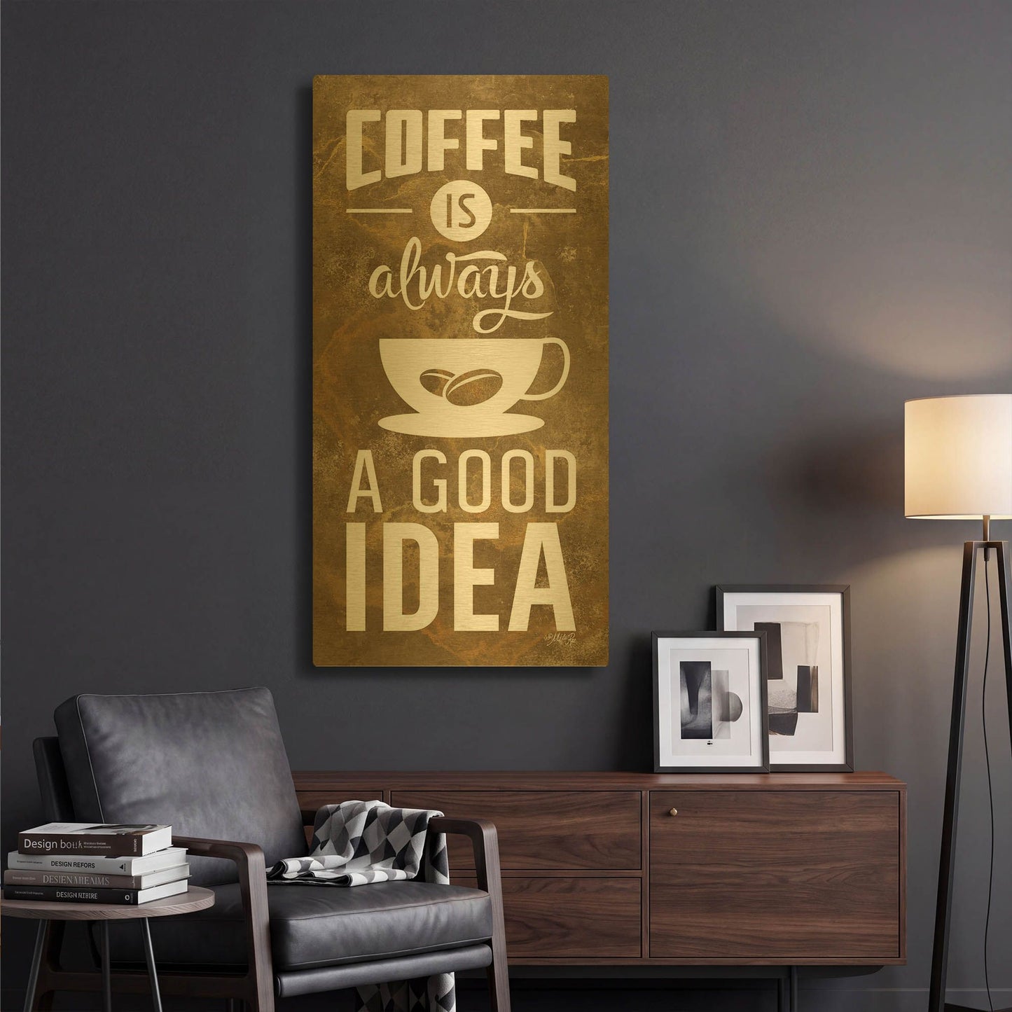'Coffee is Always a Good Idea' By Marla Rae Gold Metal Wall Art