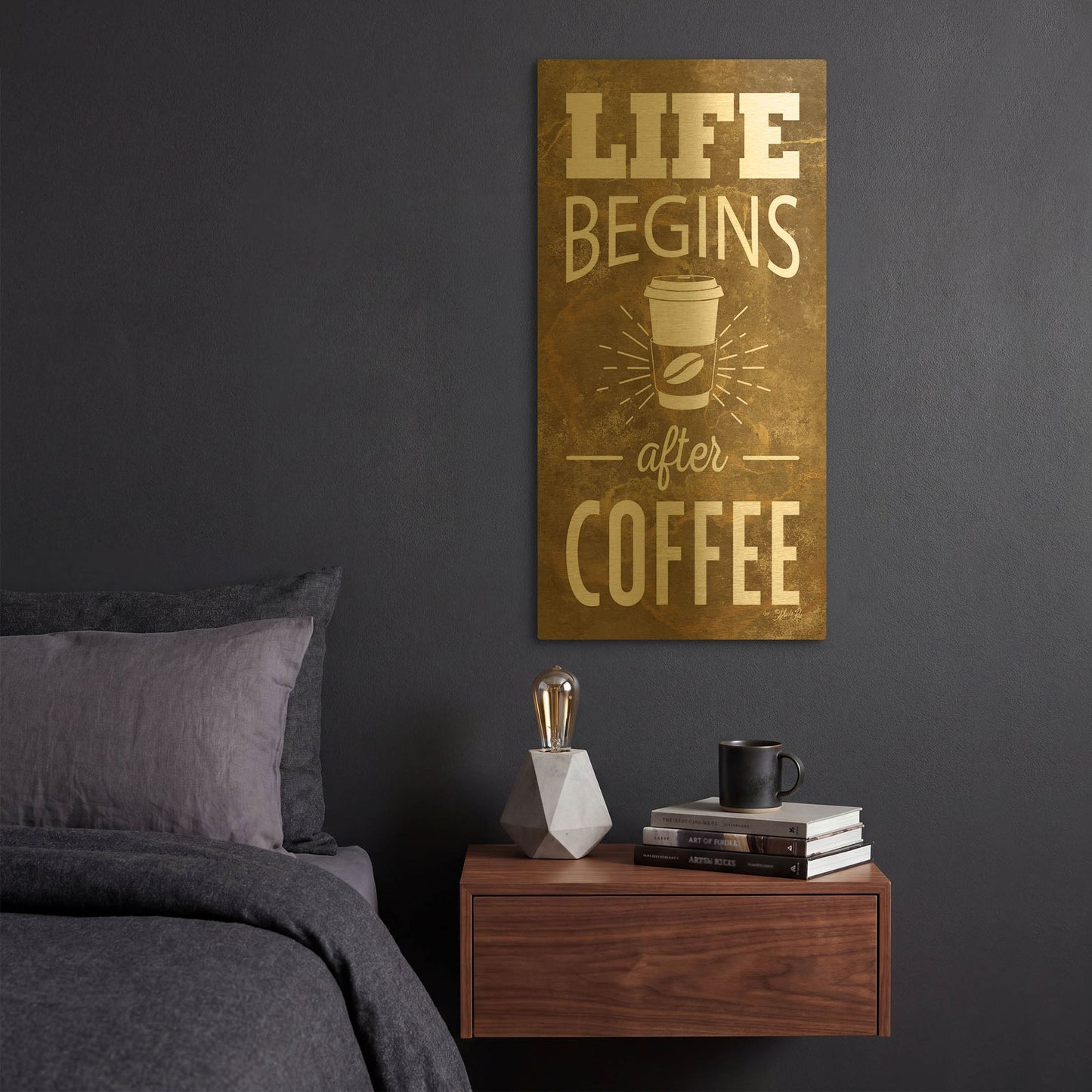 'Life Begins After Coffee' By Marla Rae Gold Metal Wall Art