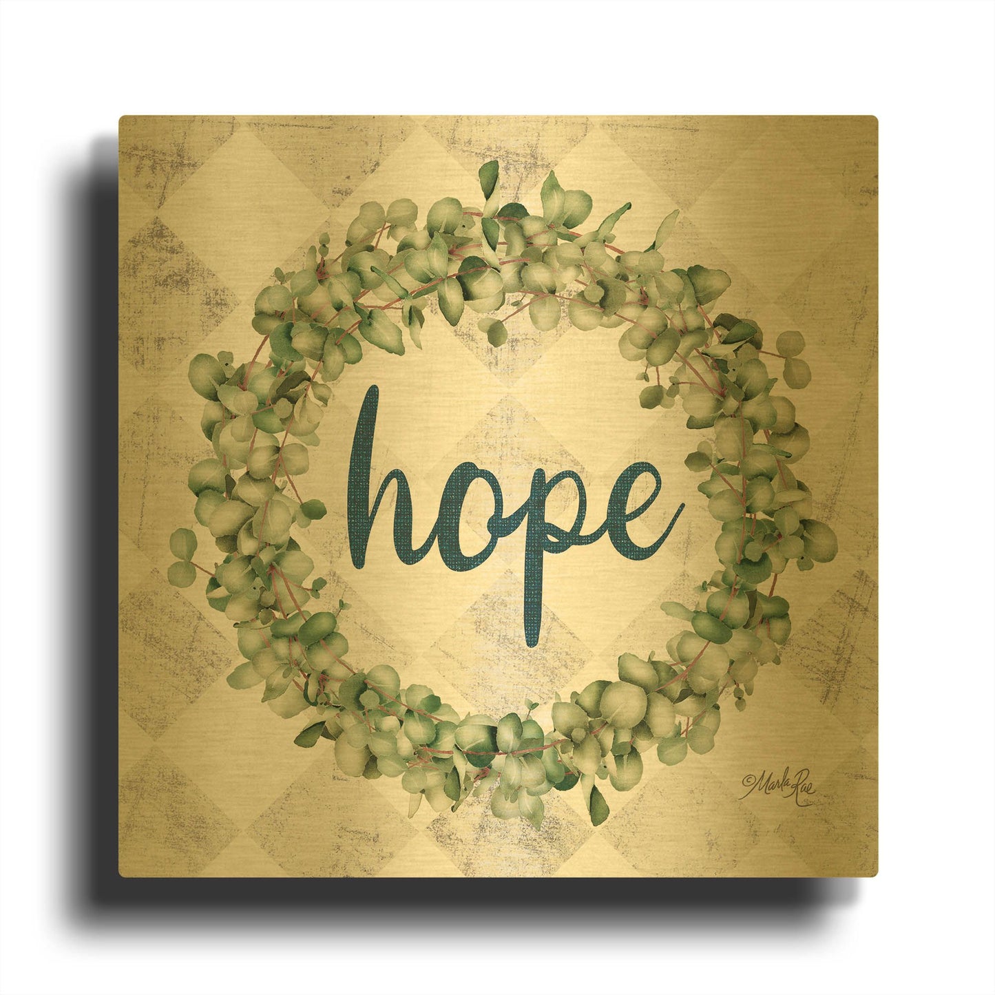 'Hope Eucalyptus Wreath' By Marla Rae Gold Metal Wall Art