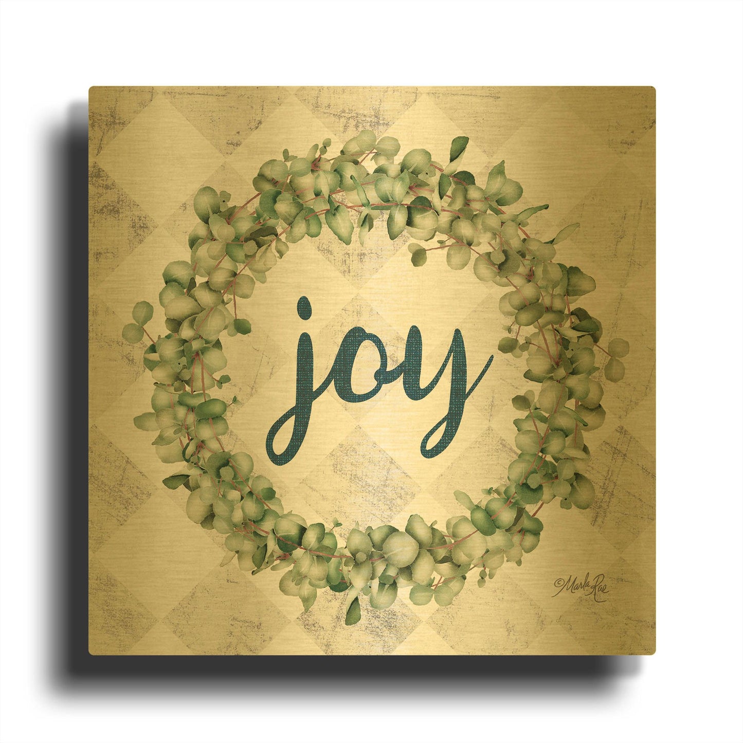 'Joy Eucalyptus Wreath' By Marla Rae Gold Metal Wall Art