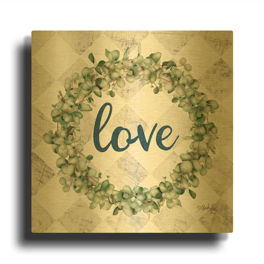 'Love Eucalyptus Wreath' By Marla Rae Gold Metal Wall Art
