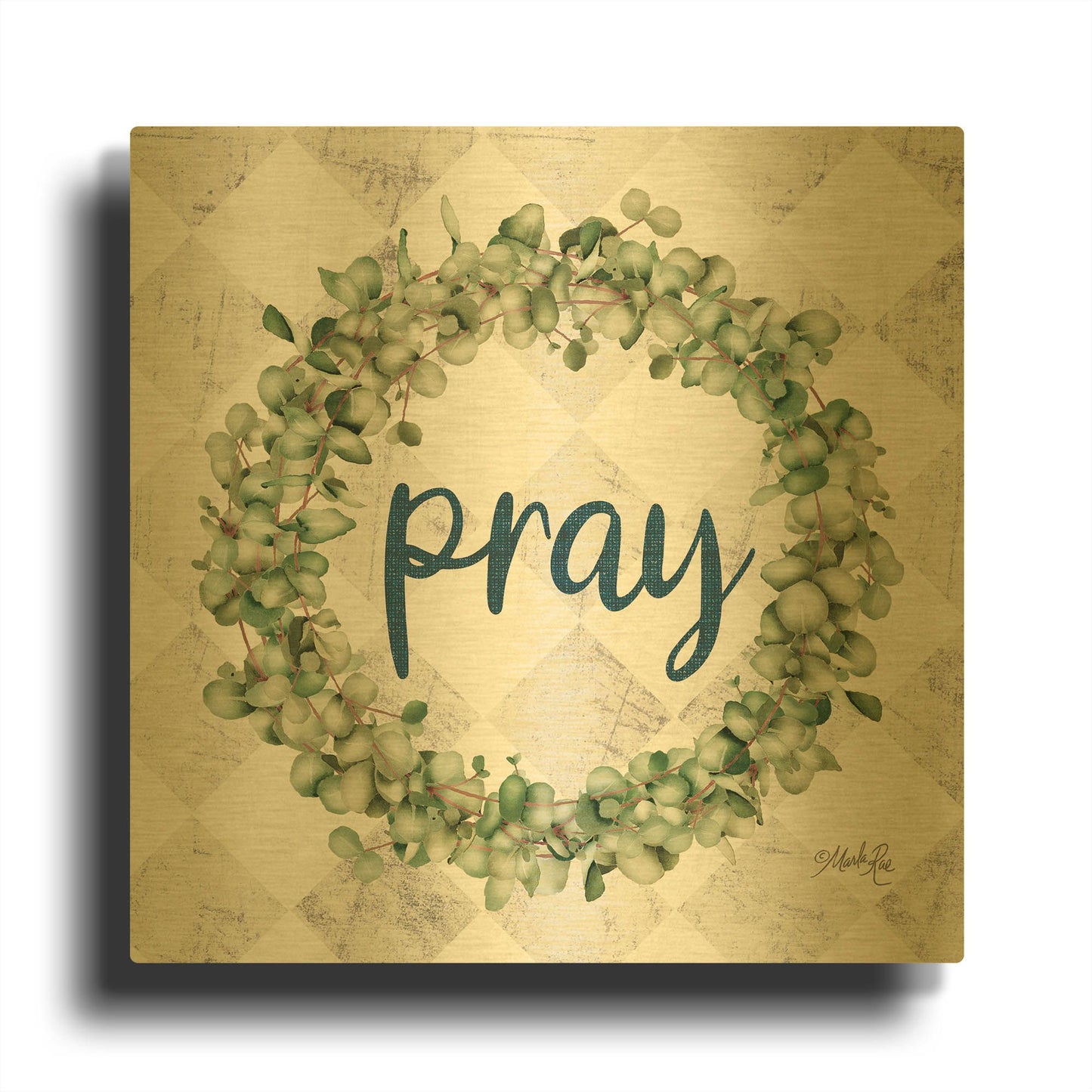 'Pray Eucalyptus Wreath' By Marla Rae Gold Metal Wall Art