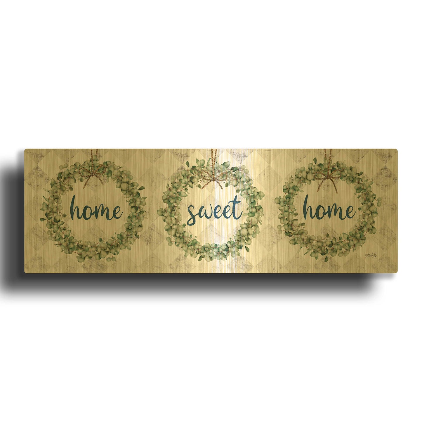 'Home Sweet Home Eucalyptus Wreaths' By Marla Rae Gold Metal Wall Art