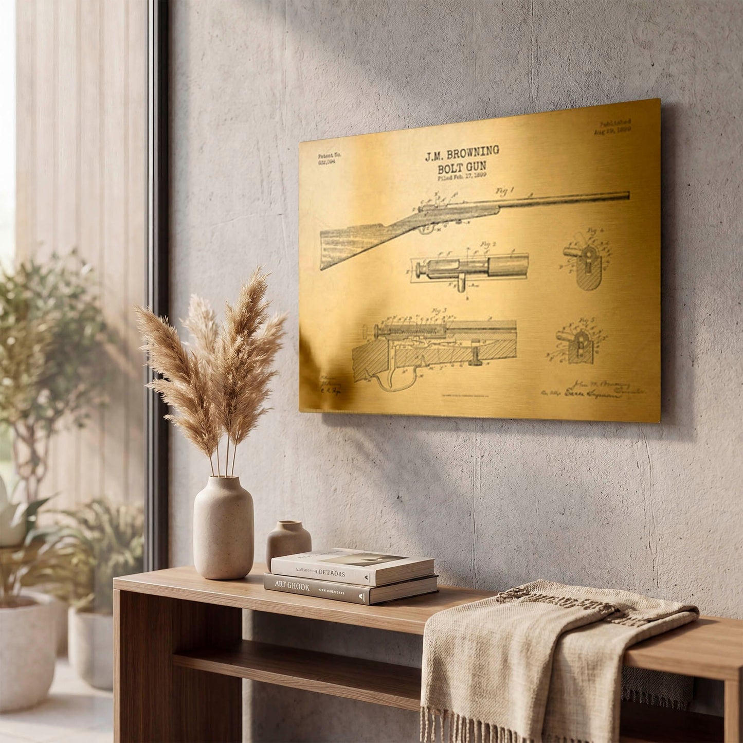 'Rifle Blueprint Patent Parchment' By LUXE Gold Metal Wall Art