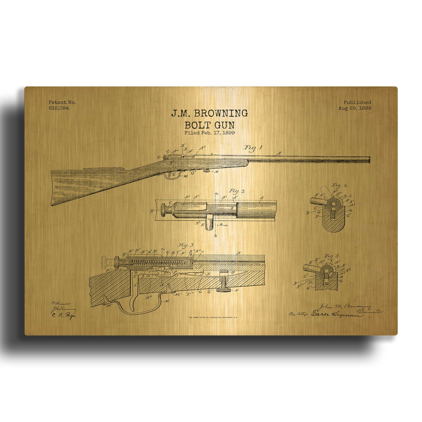 'Rifle Blueprint Patent Parchment' By LUXE Gold Metal Wall Art