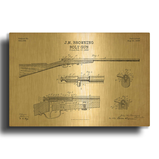 'Rifle Blueprint Patent Parchment' By LUXE Gold Metal Wall Art