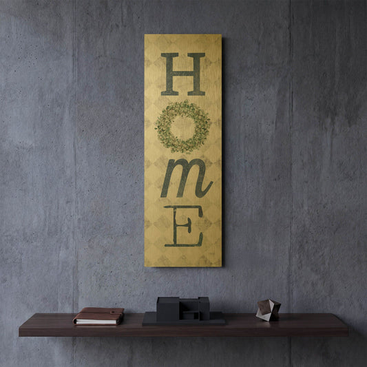 'Home with Eucalyptus Wreath II' By Marla Rae Gold Metal Wall Art