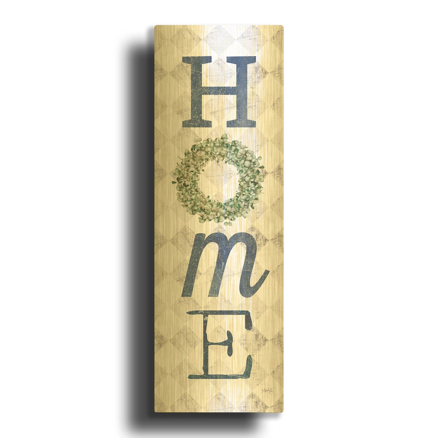 'Home with Eucalyptus Wreath II' By Marla Rae Gold Metal Wall Art