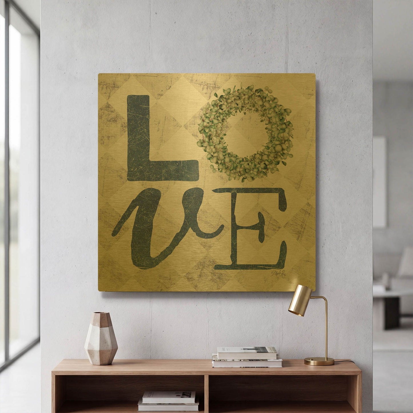 'Love with Eucalyptus Wreath III' By Marla Rae Gold Metal Wall Art