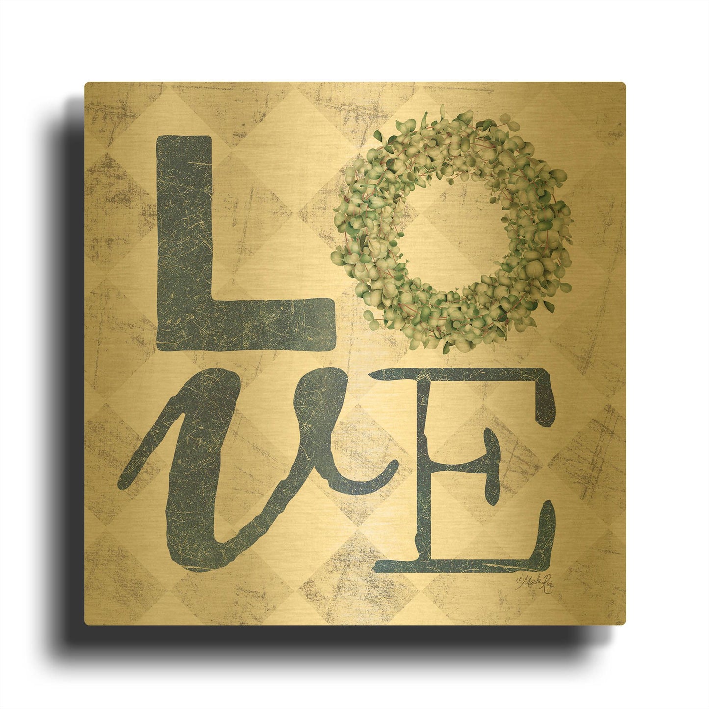 'Love with Eucalyptus Wreath III' By Marla Rae Gold Metal Wall Art