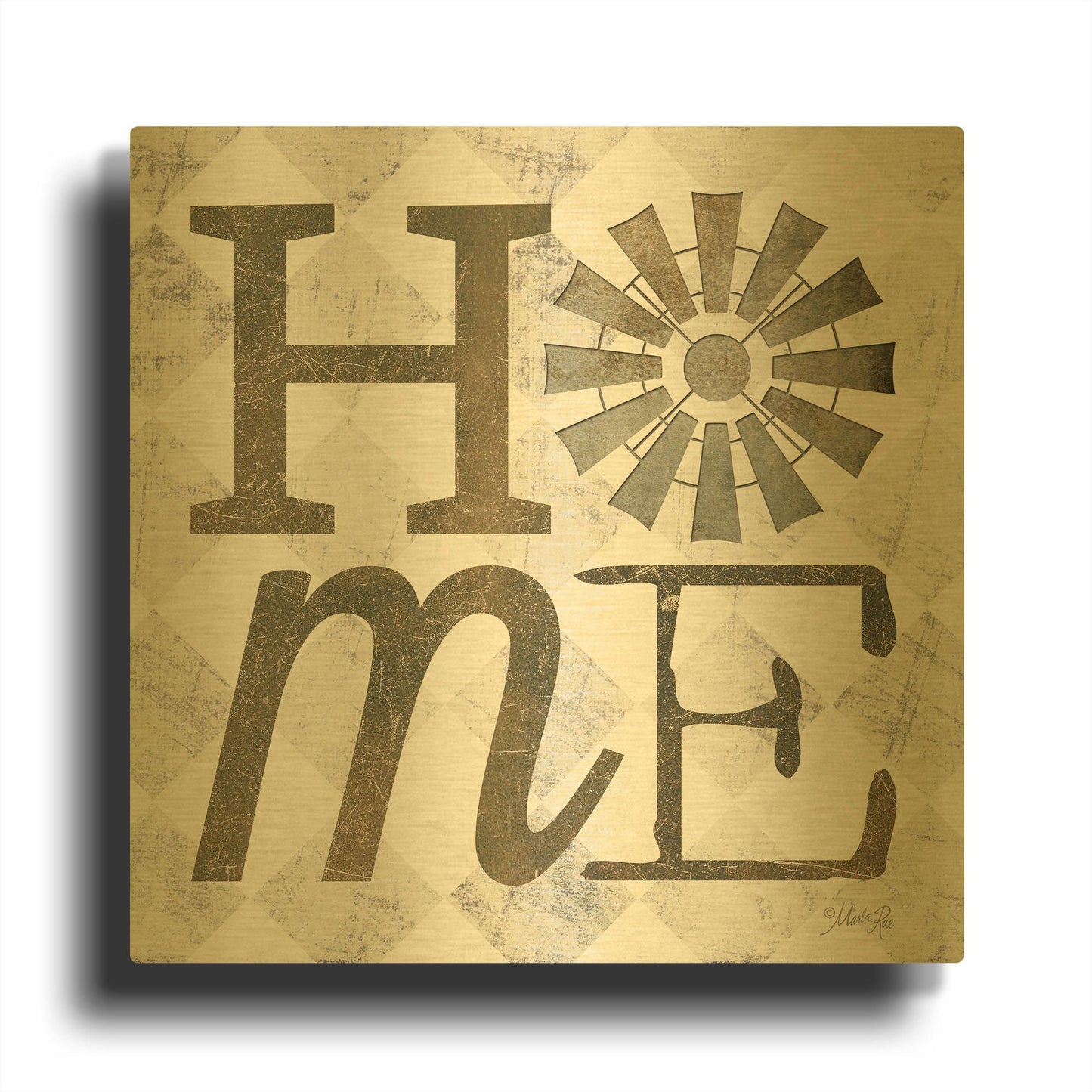 'Home with Windmill III' By Marla Rae Gold Metal Wall Art