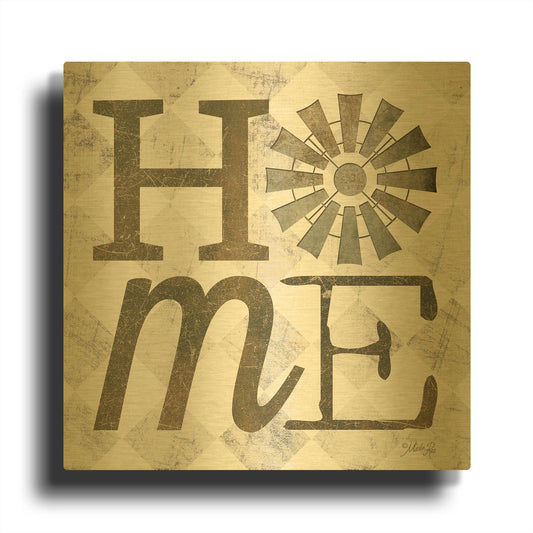 'Home with Windmill III' By Marla Rae Gold Metal Wall Art