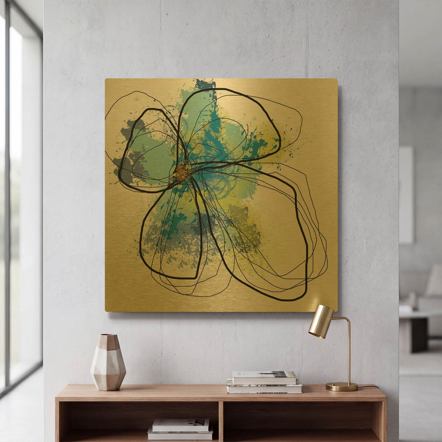 'Azure Petals I' By Jan Weiss Gold Metal Wall Art