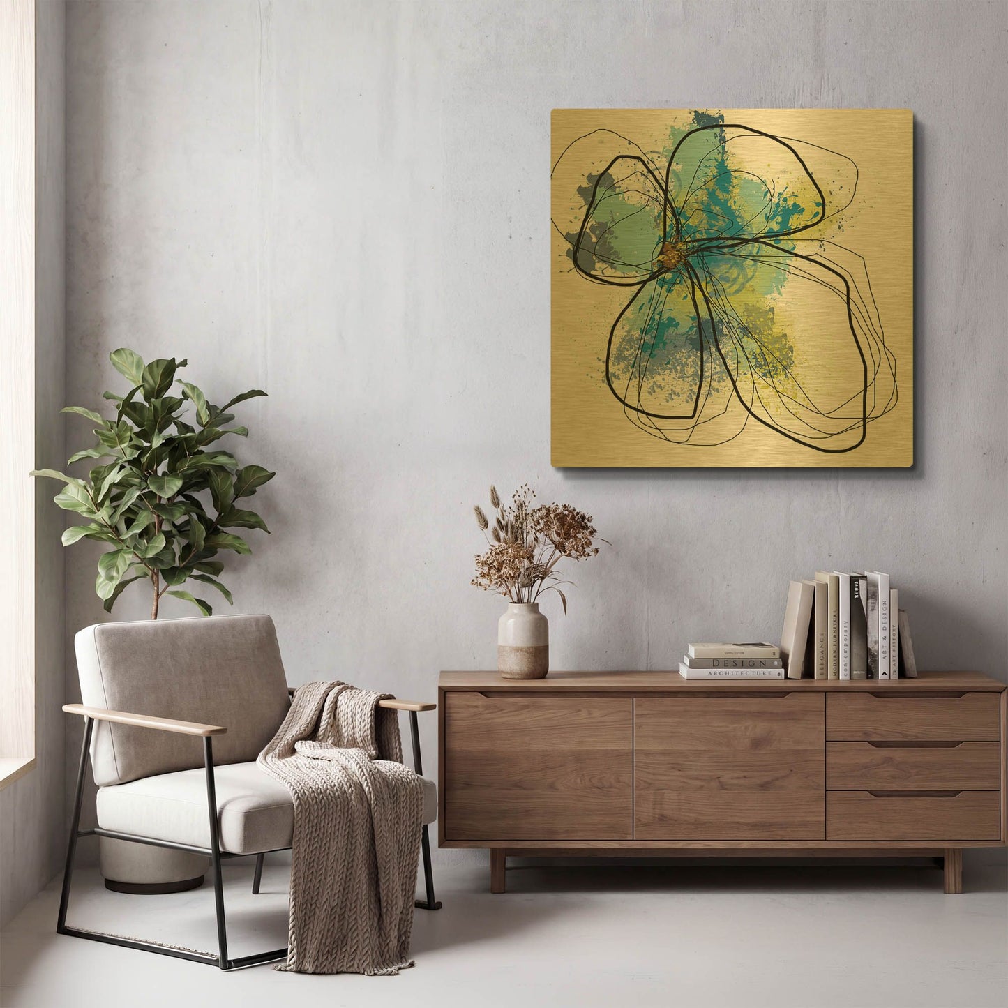 'Azure Petals I' By Jan Weiss Gold Metal Wall Art