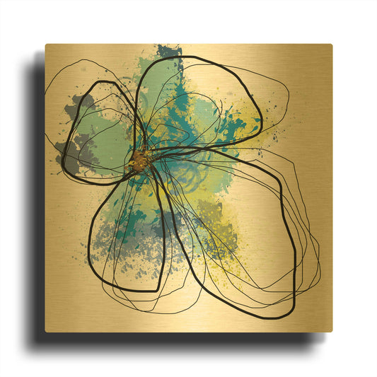 'Azure Petals I' By Jan Weiss Gold Metal Wall Art