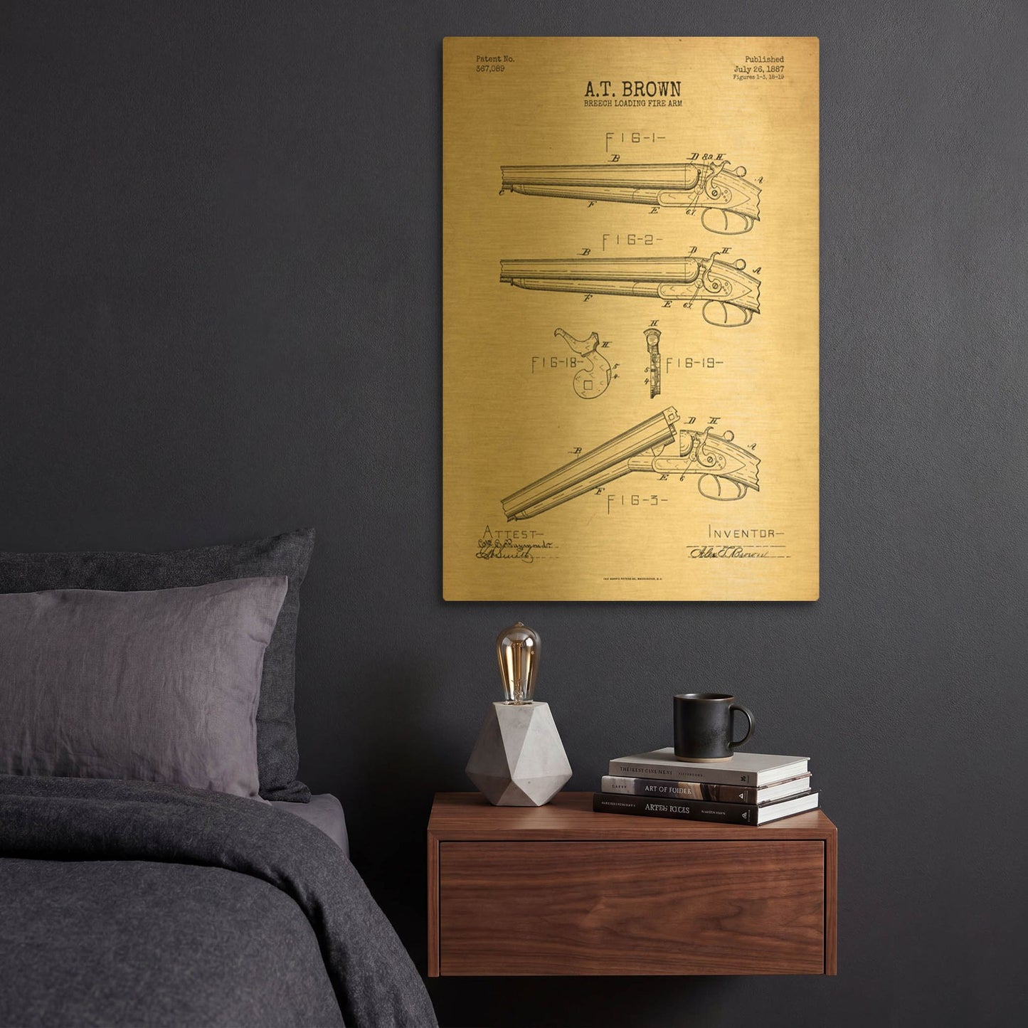 'Shotgun Blueprint Patent Parchment' By LUXE Gold Metal Wall Art
