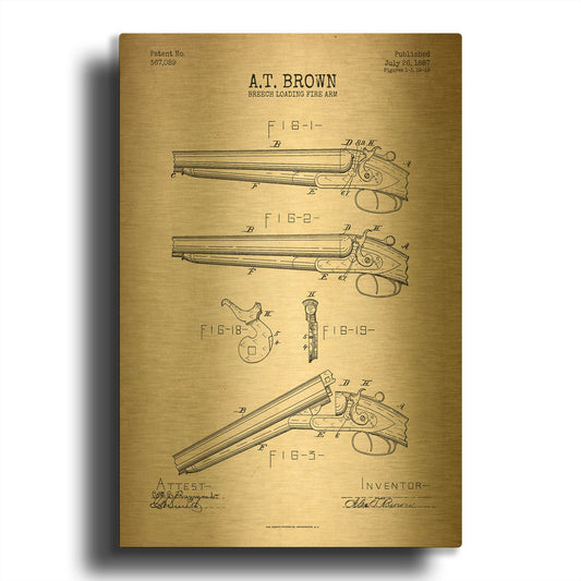 'Shotgun Blueprint Patent Parchment' By LUXE Gold Metal Wall Art