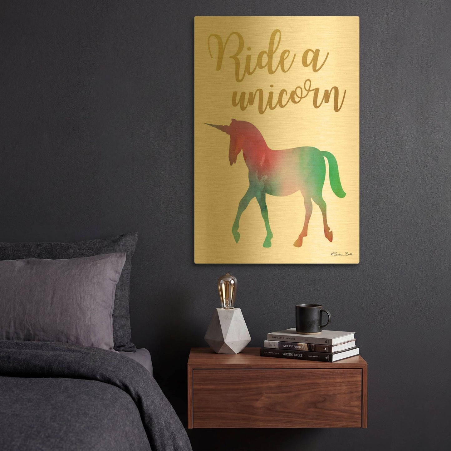 'Ride a Unicorn' By Susan Ball Gold Metal Wall Art
