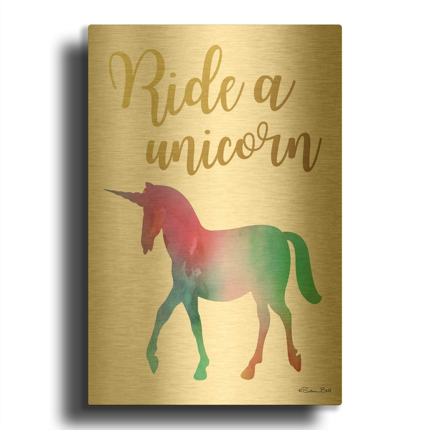 'Ride a Unicorn' By Susan Ball Gold Metal Wall Art