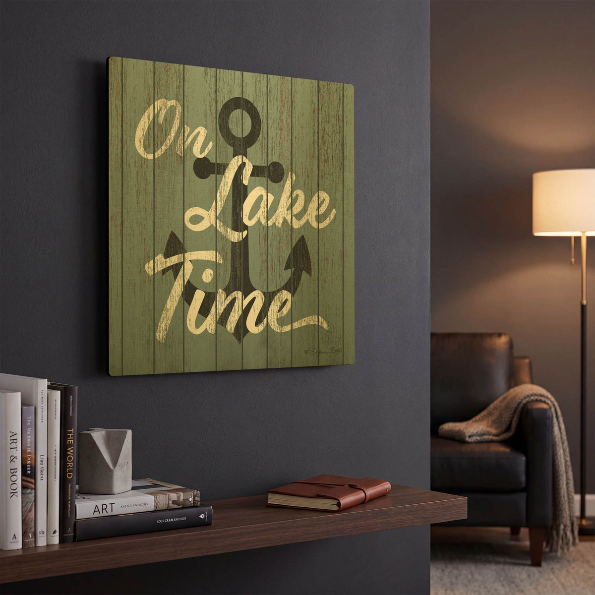 'On Lake Time' By Susan Ball Gold Metal Wall Art