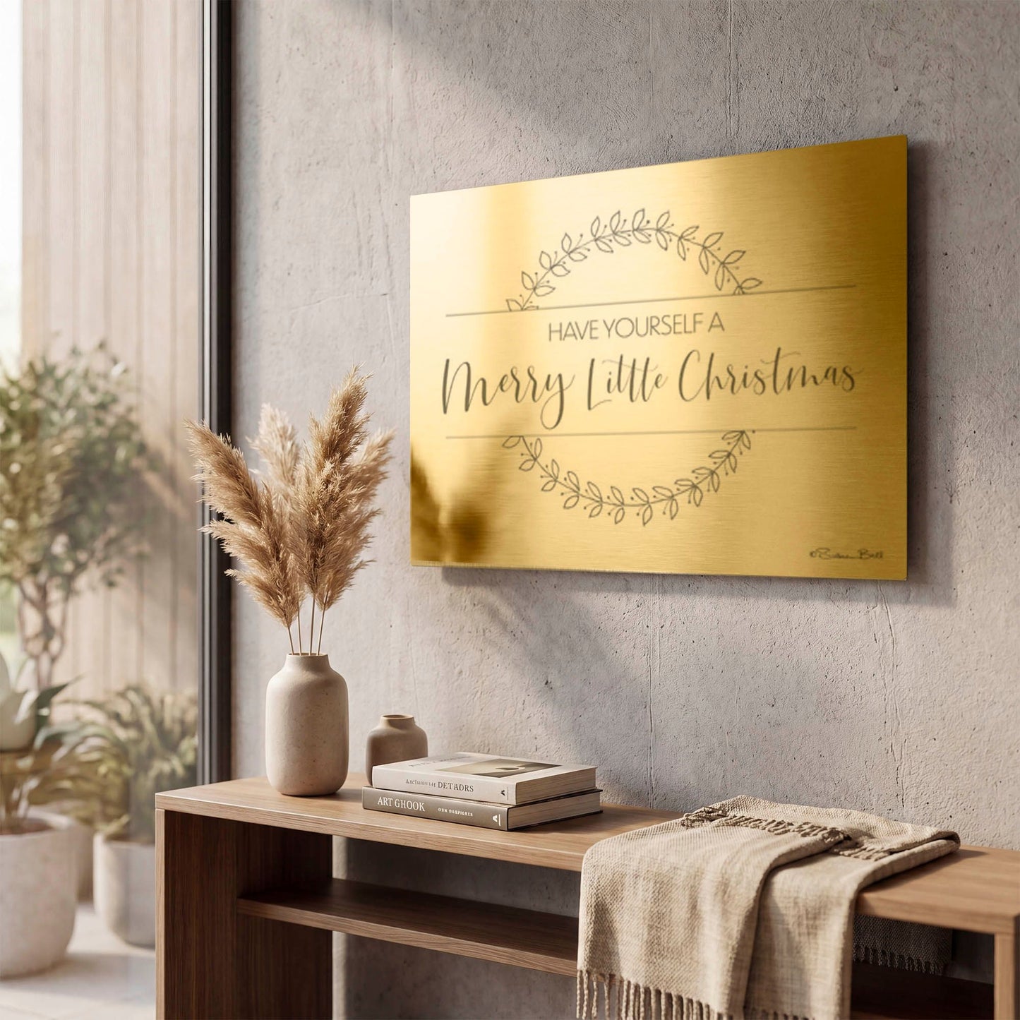 'Merry Little Christmas' By Susan Ball Gold Metal Wall Art
