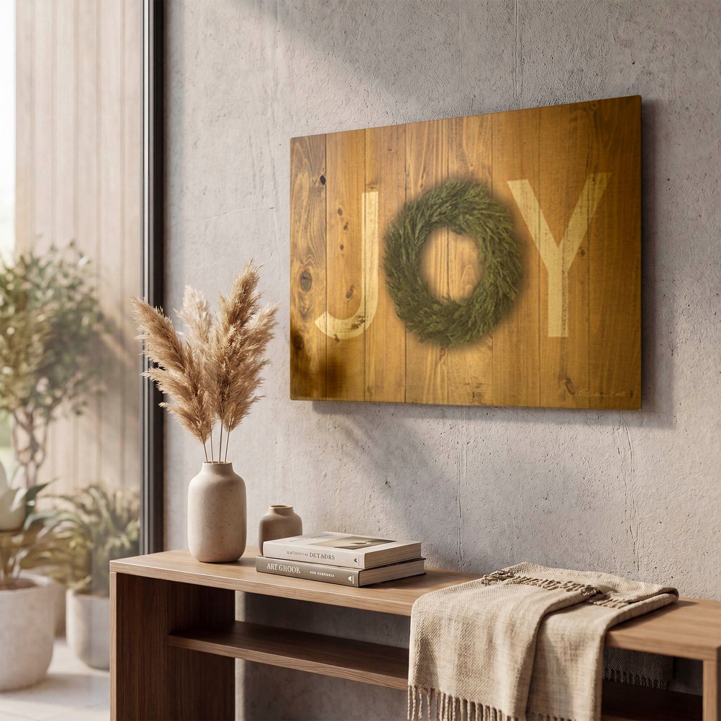 'Joy Cedar Wreath' By Susan Ball Gold Metal Wall Art