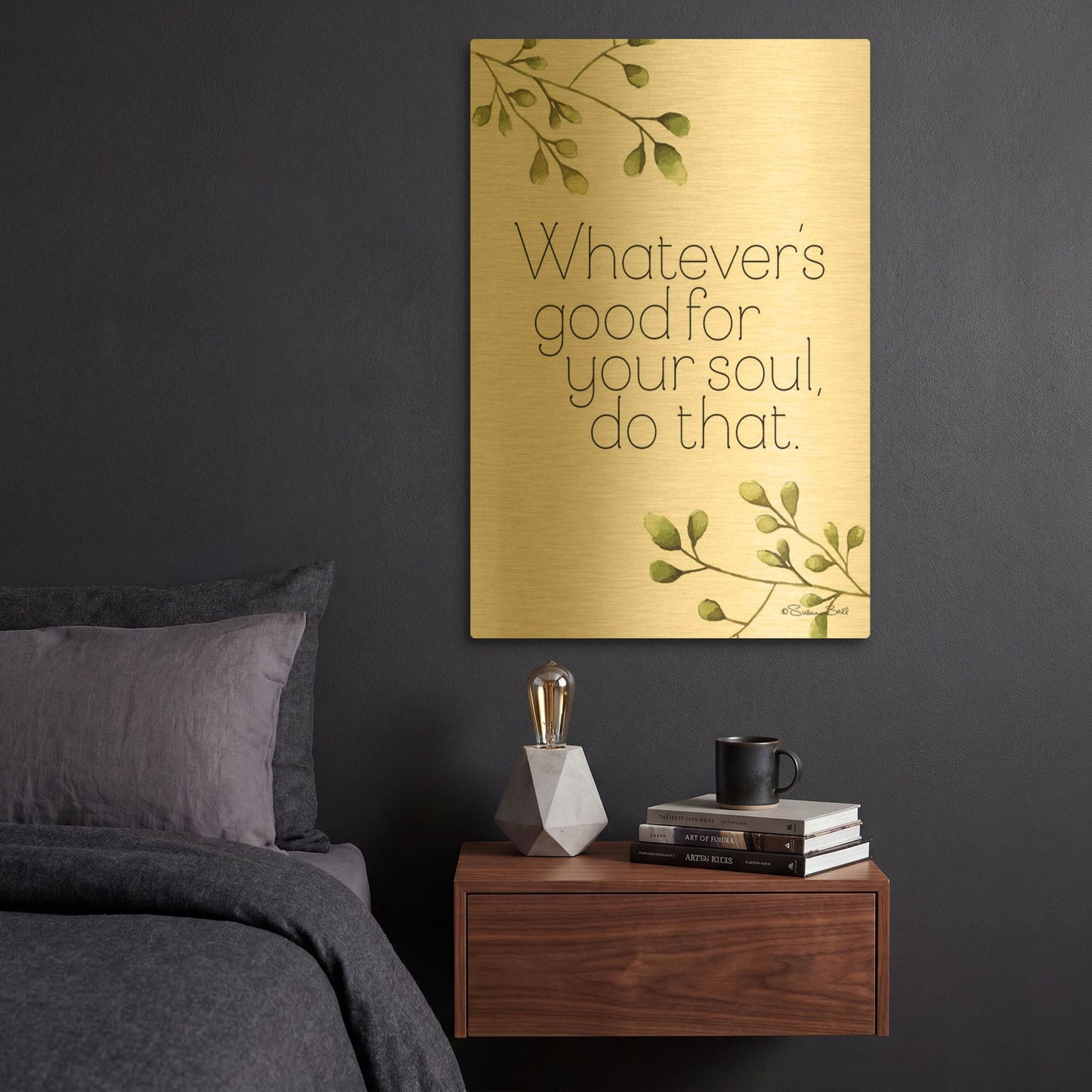 'Greenery Good for Your Soul' By Susan Ball Gold Metal Wall Art