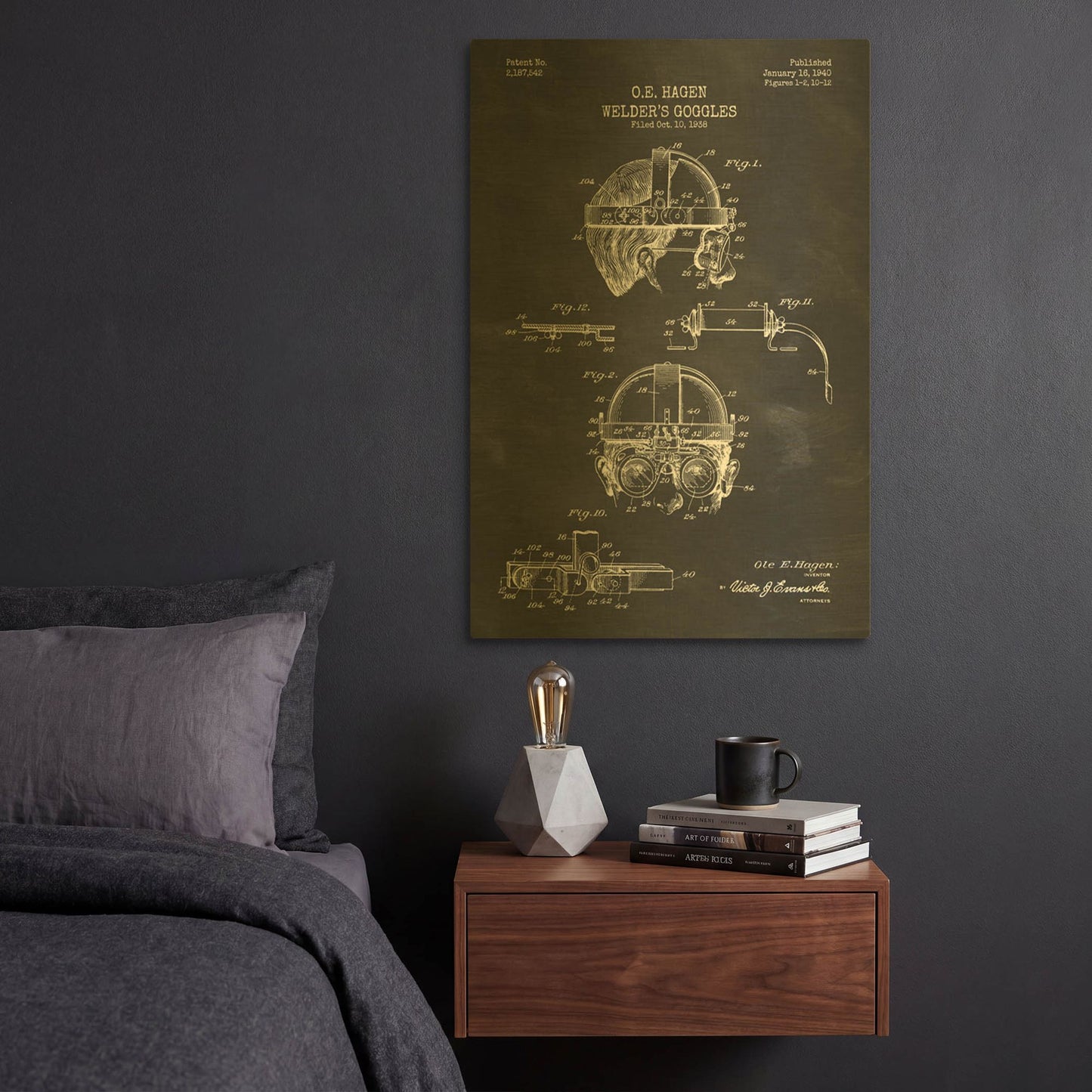 'Welding Goggles Blueprint Patent Chalkboard' By LUXE Gold Metal Wall Art